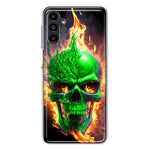 Samsung Galaxy A13 Green Flaming Skull Burning Fire Double Layer Phone Case Cover