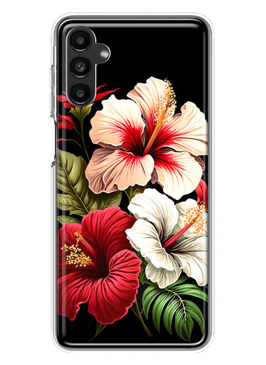 Samsung Galaxy A13 Pink Red Hibiscus Wild Flowers Floral Hybrid Protective Phone Case Cover