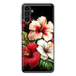 Samsung Galaxy A13 Pink Red Hibiscus Wild Flowers Floral Hybrid Protective Phone Case Cover