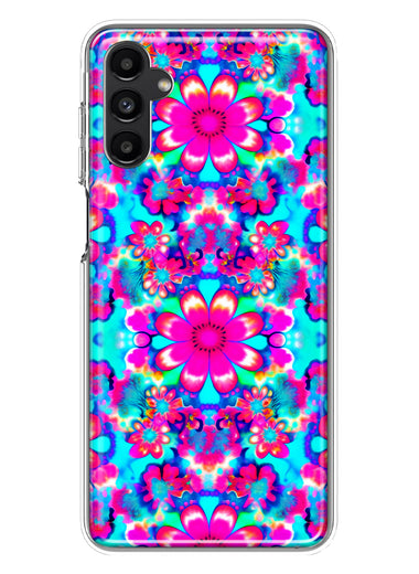 Samsung Galaxy A14 5G Pink Blue Vintage Hippie Tie Dye Flowers Hybrid Protective Phone Case Cover