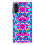 Samsung Galaxy A14 5G Pink Blue Vintage Hippie Tie Dye Flowers Hybrid Protective Phone Case Cover