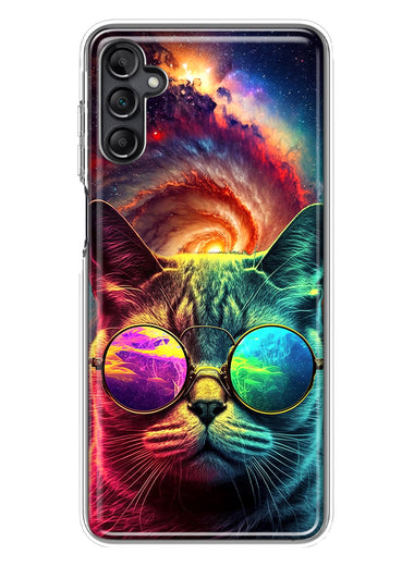 Samsung Galaxy A14 5G Neon Rainbow Galaxy Cat Hybrid Protective Phone Case Cover