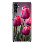 Samsung Galaxy A13 Pink Tulip Flowers Floral Hybrid Protective Phone Case Cover