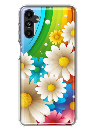 Samsung Galaxy A54 5G Colorful Rainbow Daisies Blue Pink White Green Double Layer Phone Case Cover