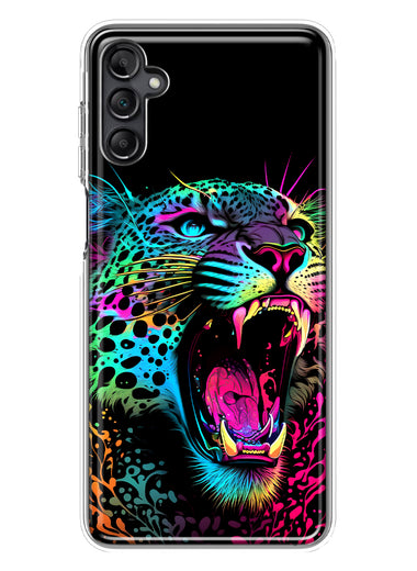 Samsung Galaxy A13 Neon Rainbow Glow Colorful Leopard Hybrid Protective Phone Case Cover