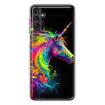 Samsung Galaxy A54 5G Neon Rainbow Glow Unicorn Floral Hybrid Protective Phone Case Cover