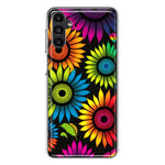 Samsung Galaxy A13 Neon Rainbow Glow Sunflowers Colorful Floral Pink Purple Double Layer Phone Case Cover