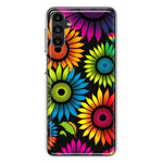 Samsung Galaxy A14 5G Neon Rainbow Glow Sunflowers Colorful Floral Pink Purple Double Layer Phone Case Cover