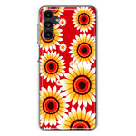 Samsung Galaxy A54 5G Yellow Sunflowers Polkadot on Red Double Layer Phone Case Cover