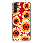 Samsung Galaxy A14 5G Yellow Sunflowers Polkadot on Red Double Layer Phone Case Cover