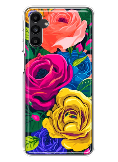 Samsung Galaxy A13 Vintage Pastel Abstract Colorful Pink Yellow Blue Roses Double Layer Phone Case Cover