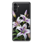 Samsung Galaxy A54 5G White Lavender Lily Purple Flowers Floral Hybrid Protective Phone Case Cover