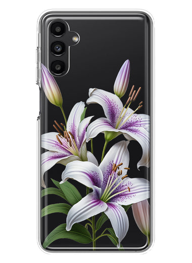 Samsung Galaxy A14 5G White Lavender Lily Purple Flowers Floral Hybrid Protective Phone Case Cover