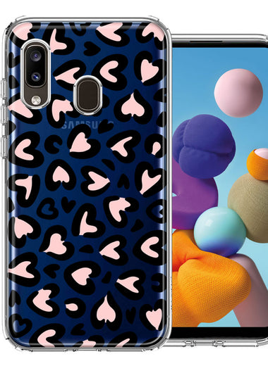 Samsung Galaxy A20 Cute Pink Leopard Print Hearts Valentines Day Love Double Layer Phone Case Cover