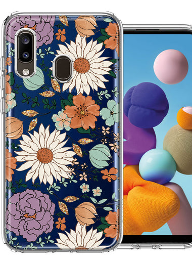 Samsung Galaxy A20 Feminine Classy Flowers Fall Toned Floral Wallpaper Style Double Layer Phone Case Cover