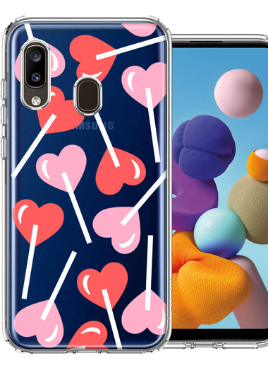 Samsung Galaxy A20 Heart Suckers Lollipop Valentines Day Candy Lovers Double Layer Phone Case Cover