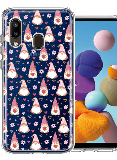 Samsung Galaxy A20 Pink Blush Valentines Day Flower Hearts Gnome Characters Cute Double Layer Phone Case Cover