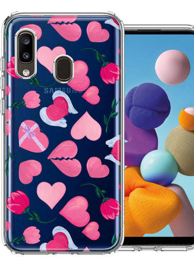 Samsung Galaxy A20 Pretty Valentines Day Hearts Chocolate Candy Angel Flowers Double Layer Phone Case Cover