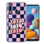 Samsung Galaxy A20 Retro Pink Checkered XOXO Vintage 70s Style Hippie Valentine Love Double Layer Phone Case Cover