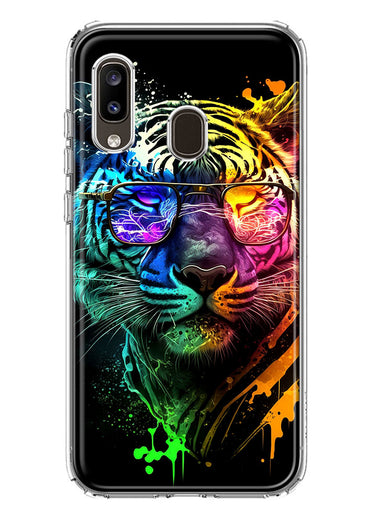 Samsung Galaxy A20 Neon Rainbow Swag Tiger Hybrid Protective Phone Case Cover