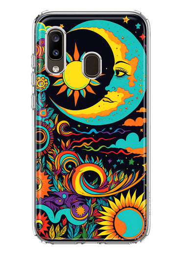 Samsung Galaxy A20 Neon Rainbow Psychedelic Indie Hippie Indie Moon Hybrid Protective Phone Case Cover