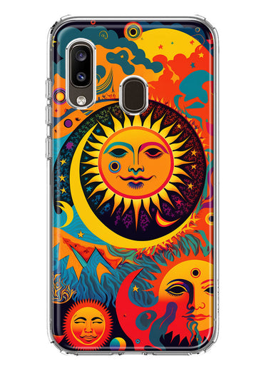 Samsung Galaxy A20 Neon Rainbow Psychedelic Indie Hippie Sun Moon Hybrid Protective Phone Case Cover