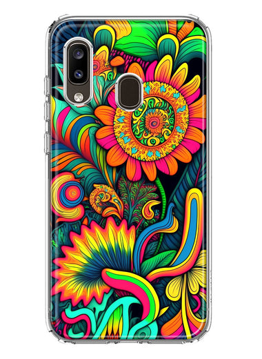 Samsung Galaxy A20 Neon Rainbow Psychedelic Indie Hippie Sunflowers Hybrid Protective Phone Case Cover