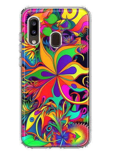 Samsung Galaxy A20 Neon Rainbow Psychedelic Hippie Wild Flowers Hybrid Protective Phone Case Cover