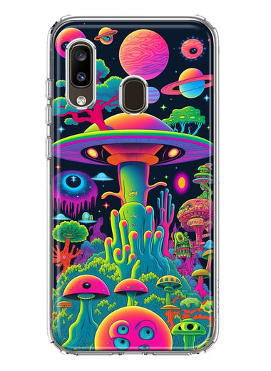 Samsung Galaxy A20 Neon Rainbow Psychedelic UFO Alien Planet Hybrid Protective Phone Case Cover