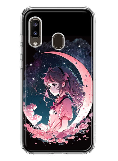 Samsung Galaxy A20 Kawaii Manga Pink Cherry Blossom Dreaming Moon Girl Hybrid Protective Phone Case Cover