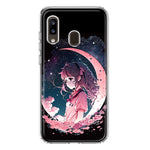 Samsung Galaxy A20 Kawaii Manga Pink Cherry Blossom Dreaming Moon Girl Hybrid Protective Phone Case Cover