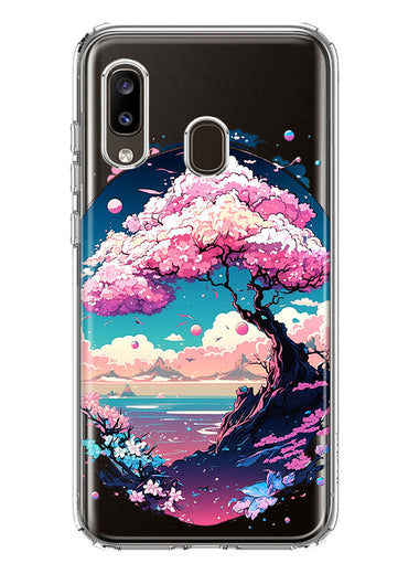 Samsung Galaxy A20 Kawaii Manga Pink Cherry Blossom Japanese Sky Floral Ocean Hybrid Protective Phone Case Cover