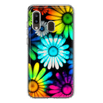 Samsung Galaxy A20 Neon Rainbow Daisy Glow Colorful Daisies Baby Blue Pink Yellow White Double Layer Phone Case Cover