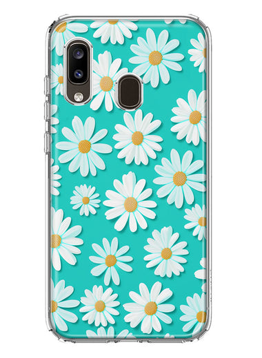 Samsung Galaxy A20 Turquoise Teal White Daisies Cute Daisy Polka Dots Double Layer Phone Case Cover