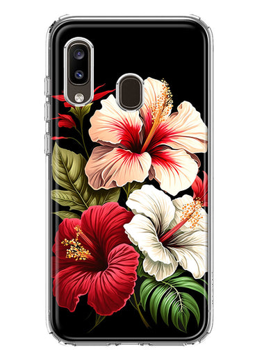 Samsung Galaxy A20 Pink Red Hibiscus Wild Flowers Floral Hybrid Protective Phone Case Cover