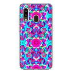 Samsung Galaxy A20 Pink Blue Vintage Hippie Tie Dye Flowers Hybrid Protective Phone Case Cover