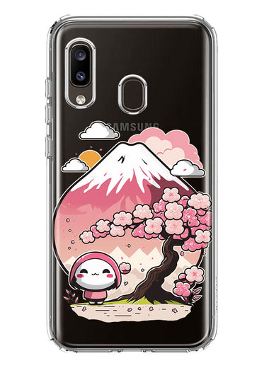 Samsung Galaxy A20 Kawaii Manga Pink Cherry Blossom Fuji Mountain Mochi Girl Hybrid Protective Phone Case Cover