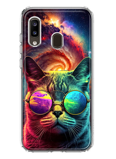 Samsung Galaxy A20 Neon Rainbow Galaxy Cat Hybrid Protective Phone Case Cover