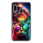 Samsung Galaxy A20 Neon Rainbow Galaxy Cat Hybrid Protective Phone Case Cover
