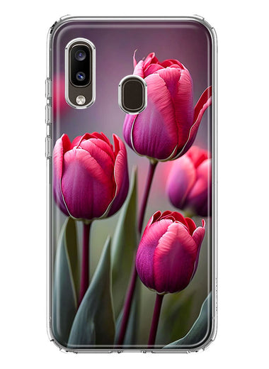 Samsung Galaxy A20 Pink Tulip Flowers Floral Hybrid Protective Phone Case Cover