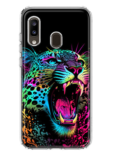Samsung Galaxy A20 Neon Rainbow Glow Colorful Leopard Hybrid Protective Phone Case Cover