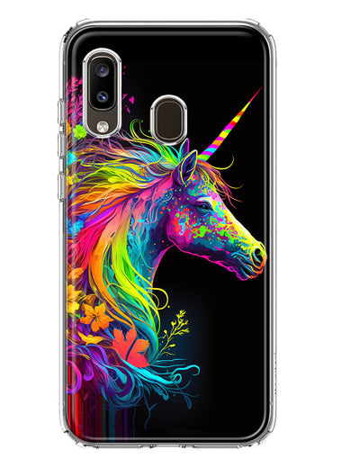 Samsung Galaxy A20 Neon Rainbow Glow Unicorn Floral Hybrid Protective Phone Case Cover