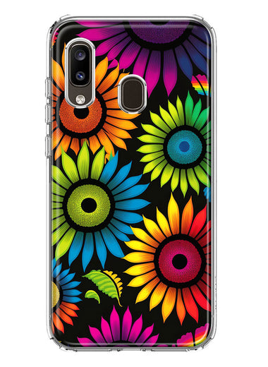 Samsung Galaxy A20 Neon Rainbow Glow Sunflowers Colorful Floral Pink Purple Double Layer Phone Case Cover