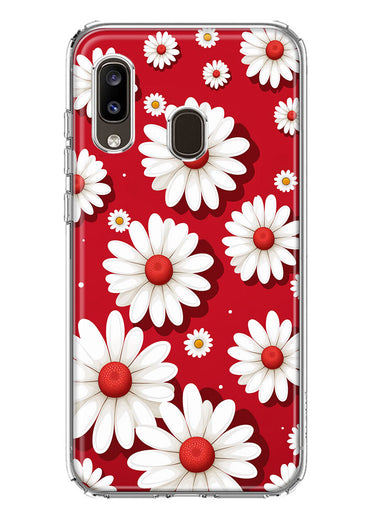Samsung Galaxy A20 Cute White Red Daisies Polkadots Double Layer Phone Case Cover