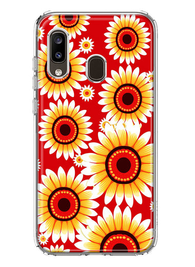 Samsung Galaxy A20 Yellow Sunflowers Polkadot on Red Double Layer Phone Case Cover