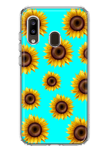 Samsung Galaxy A20 Yellow Sunflowers Polkadot on Turquoise Teal Double Layer Phone Case Cover