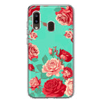 Samsung Galaxy A20 Turquoise Teal Vintage Pastel Pink Red Roses Double Layer Phone Case Cover