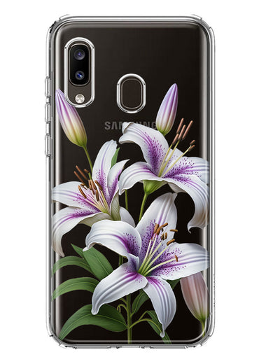Samsung Galaxy A20 White Lavender Lily Purple Flowers Floral Hybrid Protective Phone Case Cover