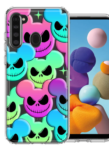 Samsung Galaxy A21 Bright Rainbow Nightmare Skulls Spooky Season Halloween Design Double Layer Phone Case Cover