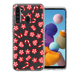 Samsung Galaxy A21 Christmas Winter Red White Peppermint Candies Swirls Candycanes Design Double Layer Phone Case Cover